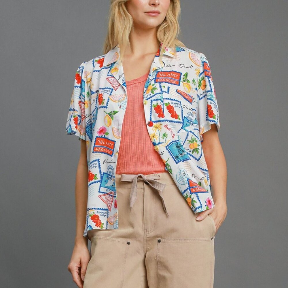 NWT Umgee Tropical Resort Print Button-Down Top